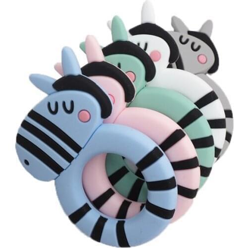 Chenkai 10PCS Silicone Zebra Teethers Baby Cartoon Teether Ring Nursing Pendant For DIY Infant Chewable Teething Necklace Gift