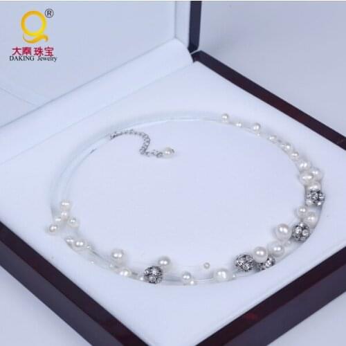 Daking Freshwater pearl necklace 17" cultured pearl multi-strands bead freshwater necklace women jewelry