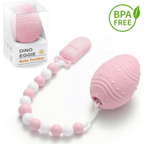 Dino Eggie Baby Teether, Egg-Shaped Teething Toy , BPA-Free, CPSC Lab Tested and Approv 3M-12M Baby teether