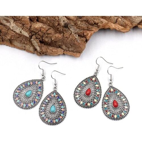 Ethnic Boho Water Drop Earrings For Women Antique Stone Dangle Drop Indian Jewelry 2020 Fashion bride hanging ear accessories