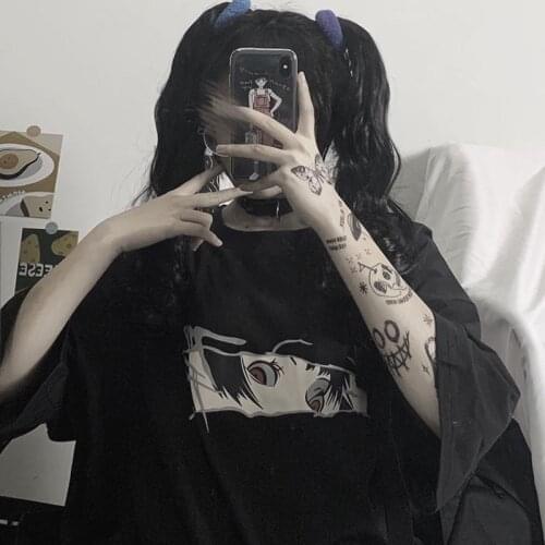 Gothic women T shirt dark anime cartoon print T-shirt 2020 Korean ins loose wild Harajuku top tide female plus size