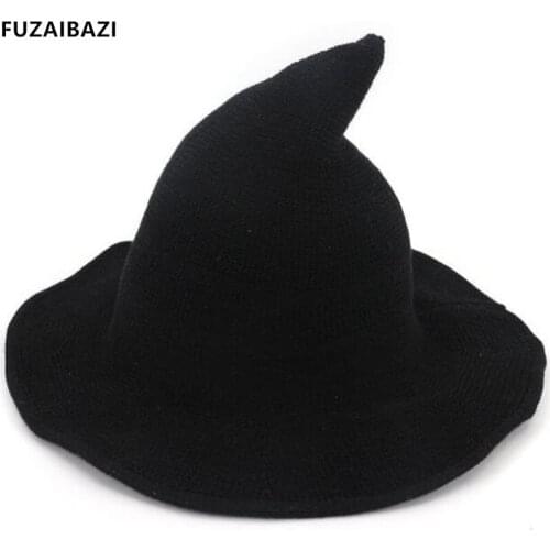 FUZAIBAZI 2021New Wizard Cap Female Halloween Personality Knitting Trend Shading Sun Protection Sombrero Brand Fishermans Hat