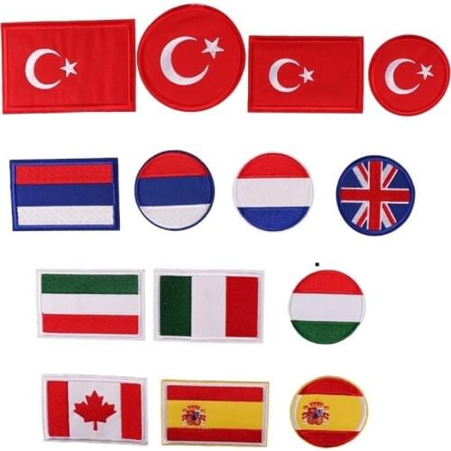 Exquisite Wholesale Netherlands Turkey Flag Embroidered Patches Iron on Clothes Coat Bags Diy Garment Stickers Accessories Badge
