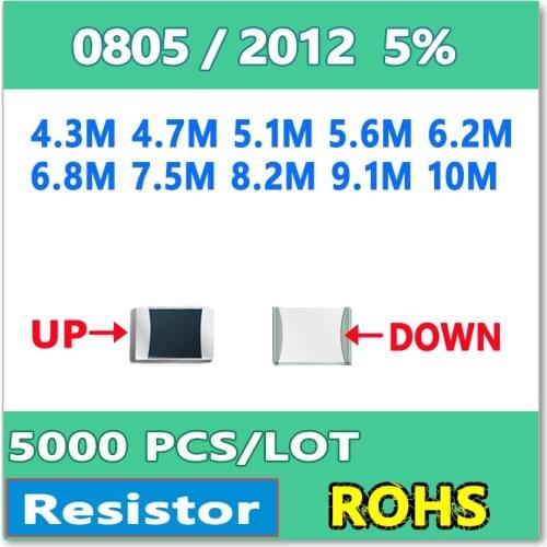 JASNPROSMA 0805 J 5% 5000pcs 4.3M 4.7M 5.1M 5.6M 6.2M 6.8M 7.5M 8.2M 9.1M 10M smd 2012 OHM high quality new goods Resistor