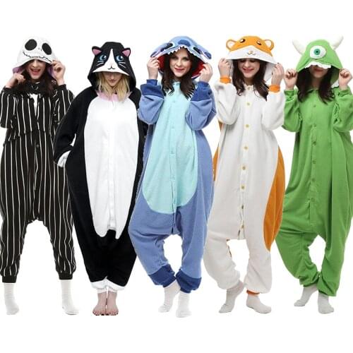 Women Men Hamtaro Stitch Animal Onesies Unisex Winter Cat Onesies Nightwear Anime Cartoon Costume Adult Fleece Sleepwear Pajamas