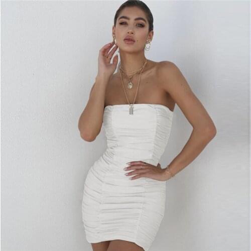 Summer Backless Strapless Slim Bodycon Dress Night Club Package Hip Mini Sexy Dresses Women Pleated Wrap Chest Party Dress 2020