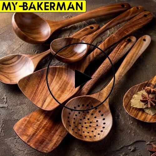 1-7pcs/set Teak natural wood tableware spoon colander spoon special nano soup skimmer cooking spoon wooden kitchen tool kit