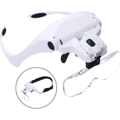 5 Lens Loupe Eyewear Magnifier With Led Lights Lamp Inter Changeable Lens 1.0X 1.5X 2.0X 2.5X 3.5X Wearing Magnifying Glasses