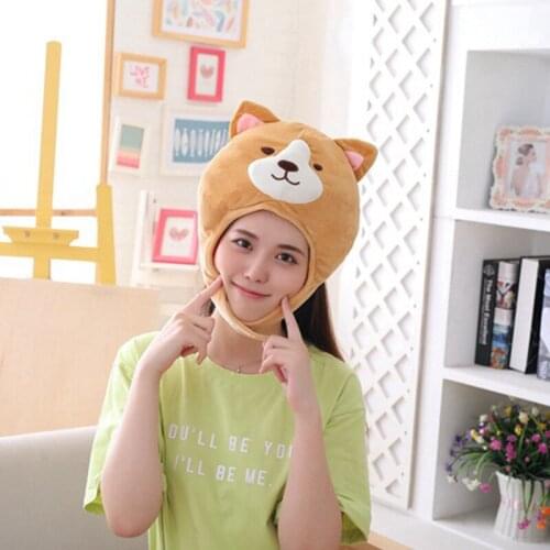 30*45cm Cute Corgi Hat Plush Toys Stuffed Cosplay Toy Kid Props Accessories Plush Toy Doll Head Warm Fancy Cap Christmas Gift