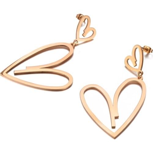 Trendy 316L Stainless Steel Double Heart Earrings For Women Bohemia Rose Gold Summer Beach Earrings Jewelry E20089