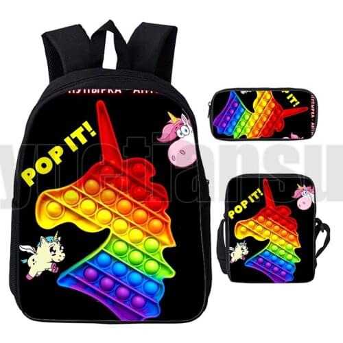 Fashion 3D Print Rainbow Pop It Backpack Anime Teenager Book Bag 3 Pcs/Set Funny Game Push Pop Fidget Schoolbags Students Bag