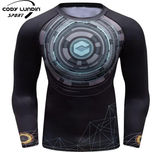 Mens Compress Winter Full Printing Fitness Mens Long Sleeves Rash Guard Fashion Gym T Shirt