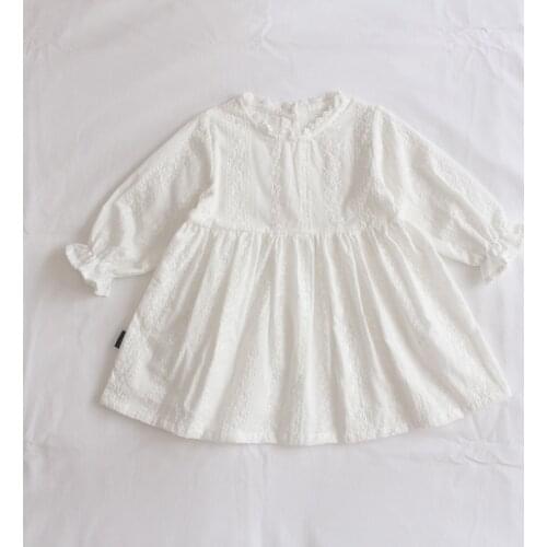 New Autumn Baby Girls White Cotton Princess Dresses Jacquard Weave Long Sleeve Kids Clothes Toddlers Children Dress