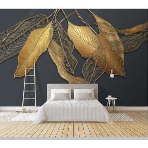 Papel de parede Modern golden luxury abstract plant golden leaf 3d wallpaper,living room tv wall bedroom home decor bar mural