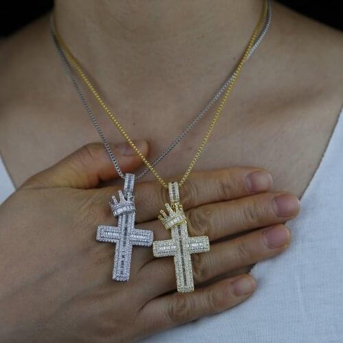 5A Cubic Zirconia CZ Cross Pendant Necklace Iced Out Bling Hip Hop Women Jewelry Necklaces
