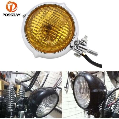 POSSBAY 3.9" Retro Motorcycle Headlight 35W Head Lamp for Choppers Harley Cafe Racer Moto Halogen Front Head Light Foglamps