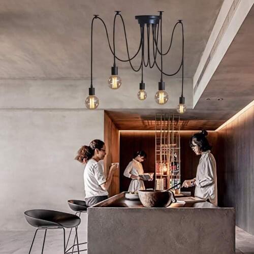 Vintage Industrial Style Spider Ceiling Lamp E27 Edison Bulb Lighting Fixture Creative Warehouse Aisle Entrance Lamp