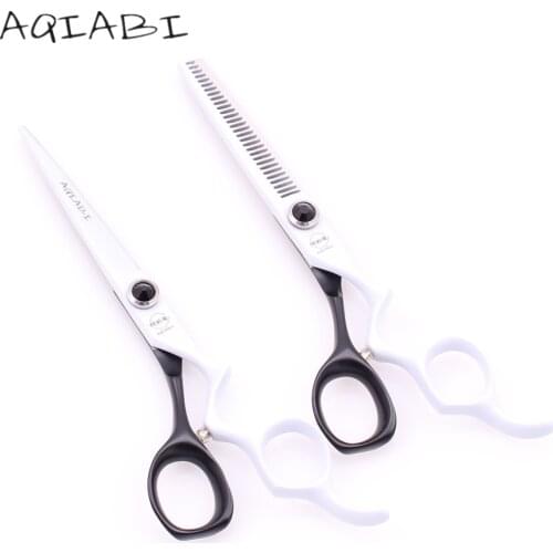 Professional Hair Scissors 5.5" AQIABI 440C White&Black Straight Scissors Hair Thinning Shears Barber Scissors New Arrival A9016