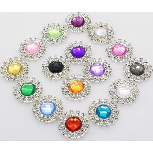 10pcs/lot 25mm Alloy Colorful Acrylic Rhinestone Buttons for Clothes Metal Button Hair Jewelry DIY Handicraft Sewing Accessories