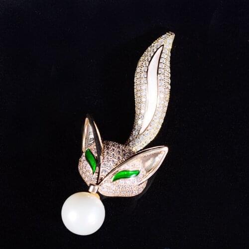 Luxury AAA Zircon Fox Brooches Pins with Pearl Vintage Brooch Pin for Women Animal Broche Accessories Jewelry Christmas Gift