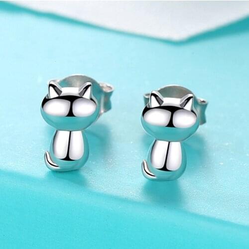Cute Cat Stud Earrings For Women Fashion Korean Small Animal Ear Bone Nails Copper Metal Simplicity All-Match Girl Daily Jewelry