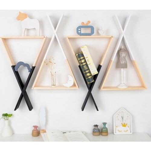 Nordic Triangle Wooden Shelf Home Wall Decoration Frame Creative Living Room Wall Storage Shelf Display Stand