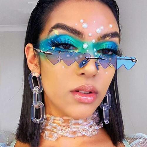 Vintage Rimless Love Heart Sunglasses Women Luxury Fashion Small Sun Glasses Female Retro Punk Blue Pink Mirror Oculos Feminino