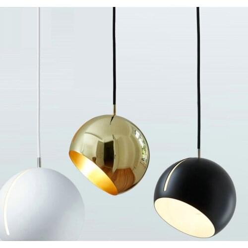 Modern Nordic Gold / White / Black Color Iron Ball Lampshade Pendant Light with LED E27 Droplight for Bar Cafe Living Room