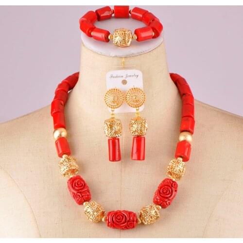 Swell nigerian wedding coral set costume african necklace red coral jewelry set C21-6-03