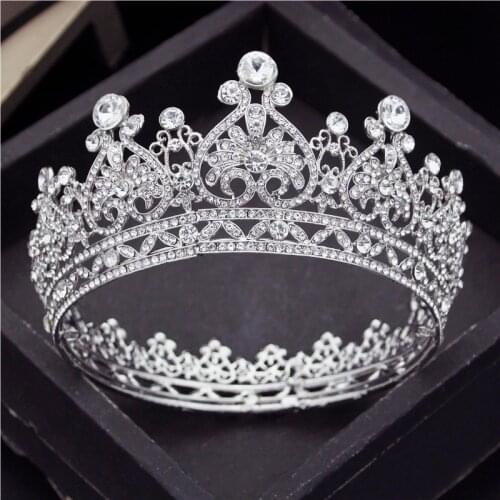 Baroque Vintage Circle Bride Crown Crystal Diadem Pageant Headdress Bridal Tiaras and Crowns Wedding Hair Jewelry Accessories