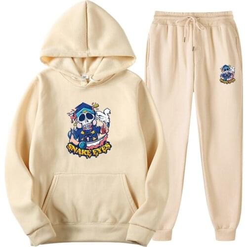 Anime Hoodies Harajuku Graphic Mens Clothing Pullover Fashion Sets Flower Badge Printing Suit Streetwear Casual Tops