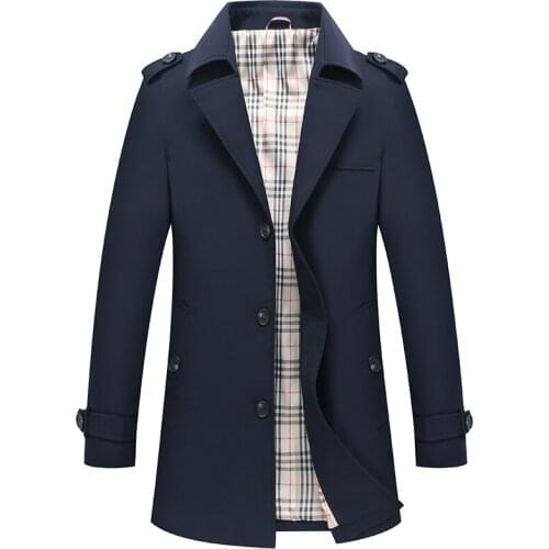 Men Windbreaker Jacket Vintage Black Khaki Spring Autumn Business Trench Male single-breasted Retro Classic Long Coat Men S-4XL