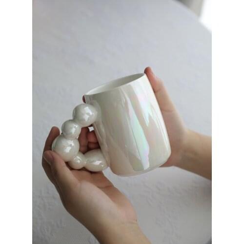 Fairy Bubble Cup Candy Color Bubble Handle Ceramic Mug Coffee Mug Flower Tea Cup tumbler with straw pink coffee mug gift CL62409