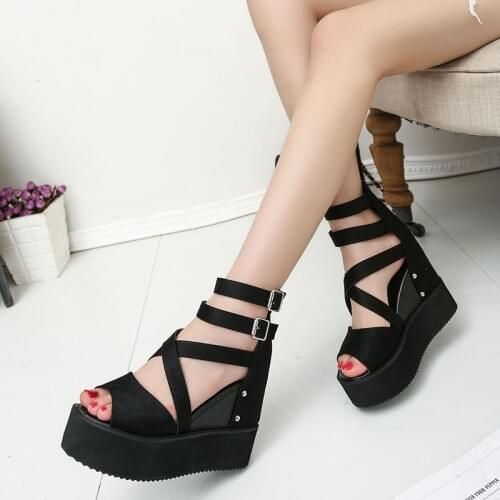 2020 summer Thick bottom sandals muffin bottom wedge fish mouth shoes waterproof platform 11cm high heel Roman shoes