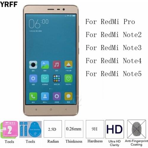 10PCS For Redmi Note 4/3/2/5 Protector Film 2.5D 9H Tempered Glass Screen Protective Film For XiaoMi Redmi pro free shipping