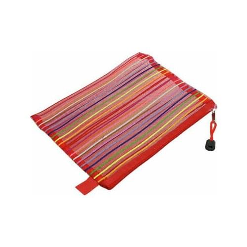 10 Pcs Colorful Striped Pattern Red Nylon Zipper Closure A5 File Folder Bags