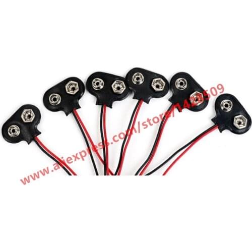 10pcs T-shaped Battery Buckle Connector 120mm Length Black Red Wiring Harness Terminal Cable 9V Battery Clips
