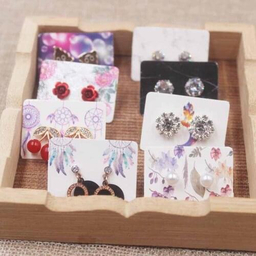 200pcs /lot 3.5*2.5cm Cute stud earring package tag label multi design marbel/flower/dreamcatcher earring display tag card
