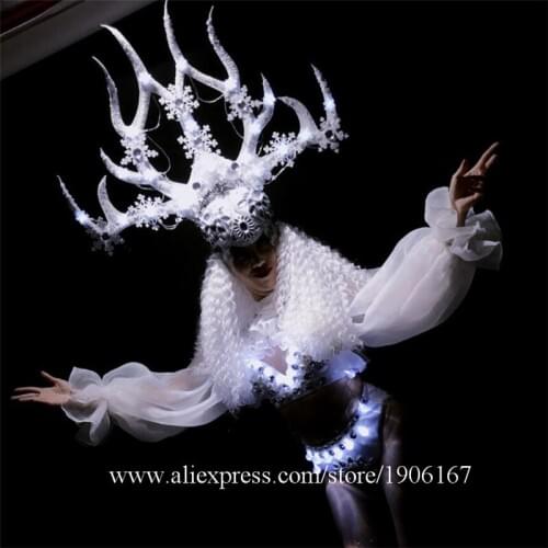 2018 Led Light Up Party Evening Dress Led Luminous Masquerade Cosplay DS Queen Clothes Christmas White Led Ballroom Costumes