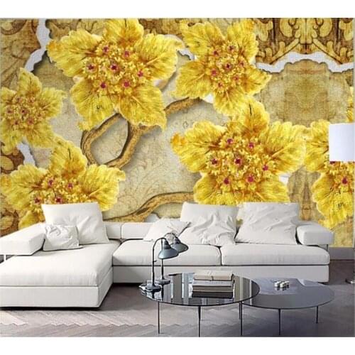Beibehang 3D high-end wallpaper custom mural fashion romantic golden diamond flower jewelry living room bedroom background wall