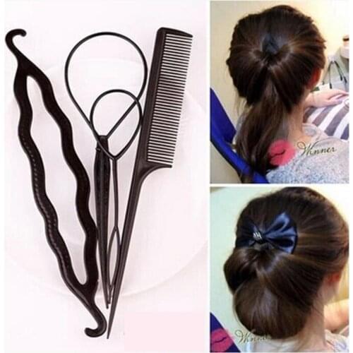 4pcs/set Women Hair Brush Twist Styling Clip Stick Bun Maker Braid Tool Hair Accessories Braider DIY Hairstyle #721