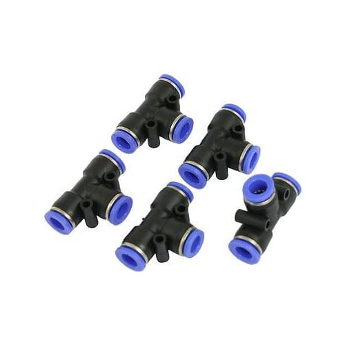5 Pcs 8mm to 8mm T Shaped One Touch Fitting Push in Quick Connector
