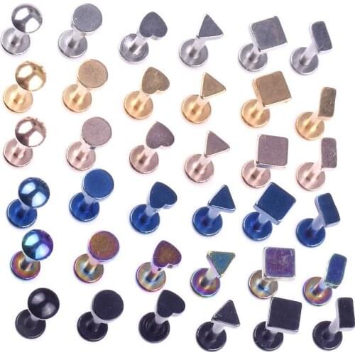 6Colors 96PCS Labret Lip Bar Ring Internally Thread Stainless Steel Star Heart Rouond Cartilage Ear Tragus Piercing Body Jewelry