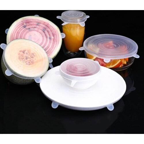 6pcs Reusable Silicone Food Cover Stretch Lids Elastic Adjustable Bowl Microwave Cover Kitchen Wrap Fresh Keeping Silicone Caps