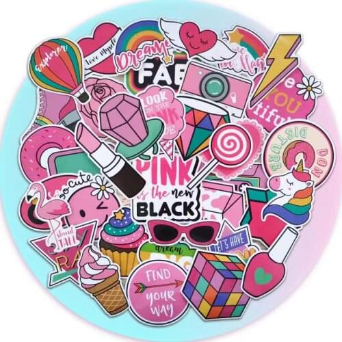 60pcs vsco Girl Pink Kawaii Funny Stickers Toys Luggage phone Car helmet Suitcase Laptop bicycle Sticker Unicorn PVC Waterproof