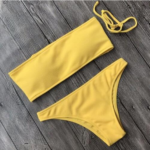 Bikini High Waist Strapless Sexy Bikini Women Swimwear Women Swimsuit Padded Bathing Suit Hirigin Pure Color