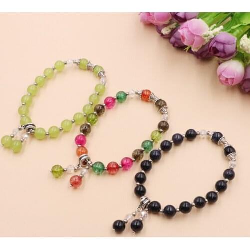 Handmade Wristband Bracelet Beads Crystal Stone Opal Tourmaline Jades Healing Bracelets for Women Girls Bangle Yoga Jewelry B374