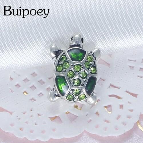 Buipoey Fashion Green Silver Color Rhinestone Turtle Beaded Charm Fit Brands Men Bracelet Necklace Diy Jewelry Accessory