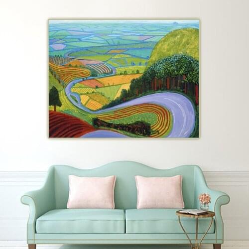Citon David Hockney《Garrowby hill》Canvas Oil Painting Artwork Poster Picture Wall Background Decor Home Living room Decoration