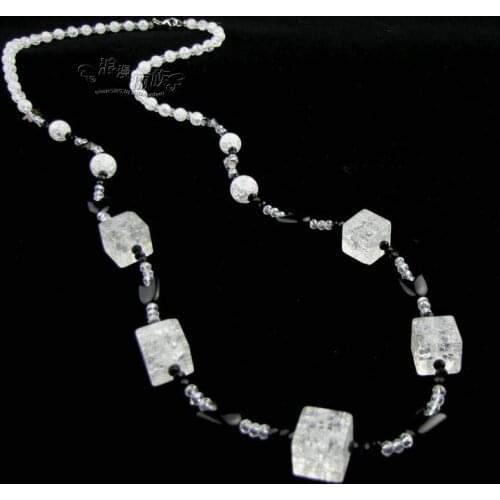 Tridimensional small cube ice bead long necklace fashion simple elegant Korean sweater chain four seasons accessories